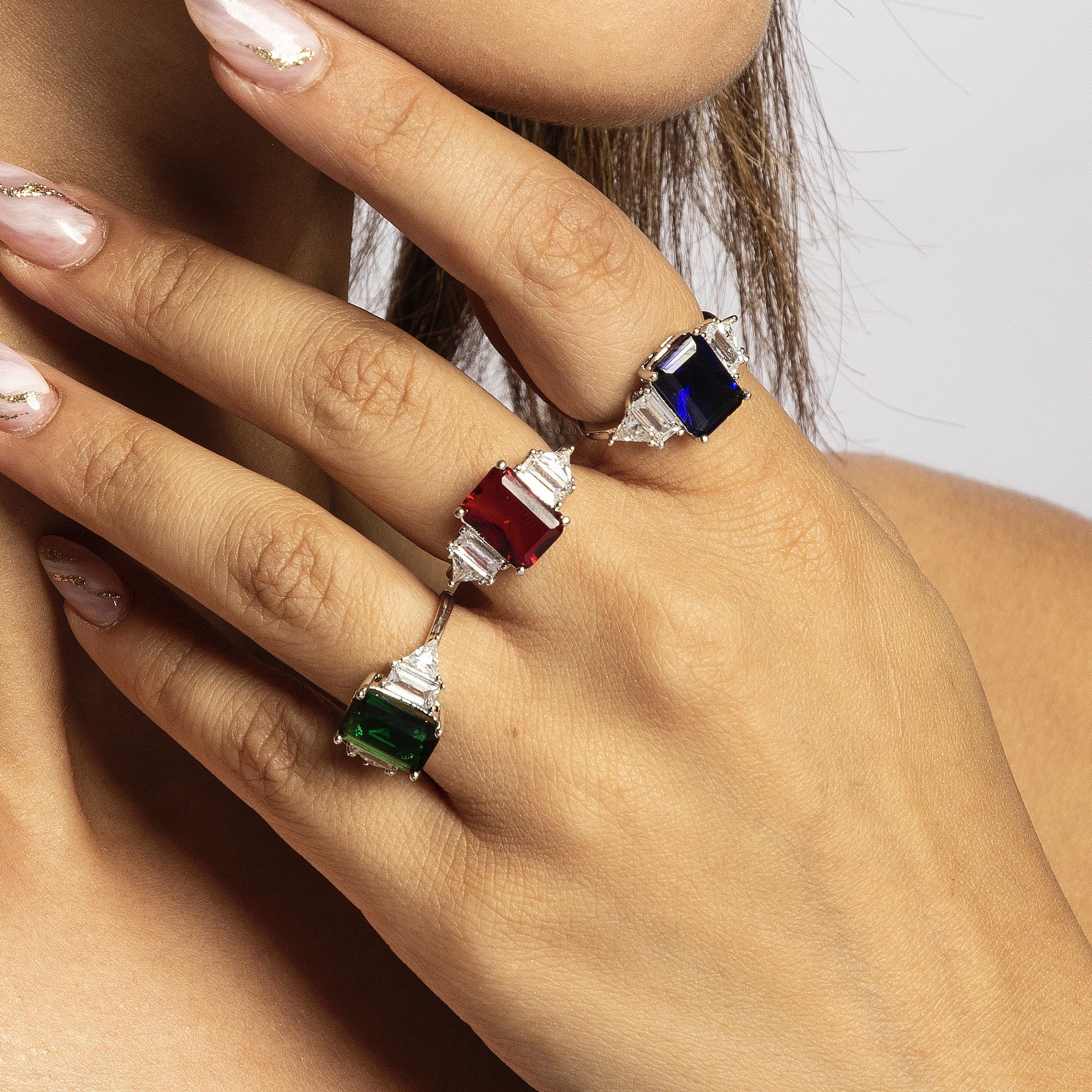 OS - Colored Rectangle Stone Rings