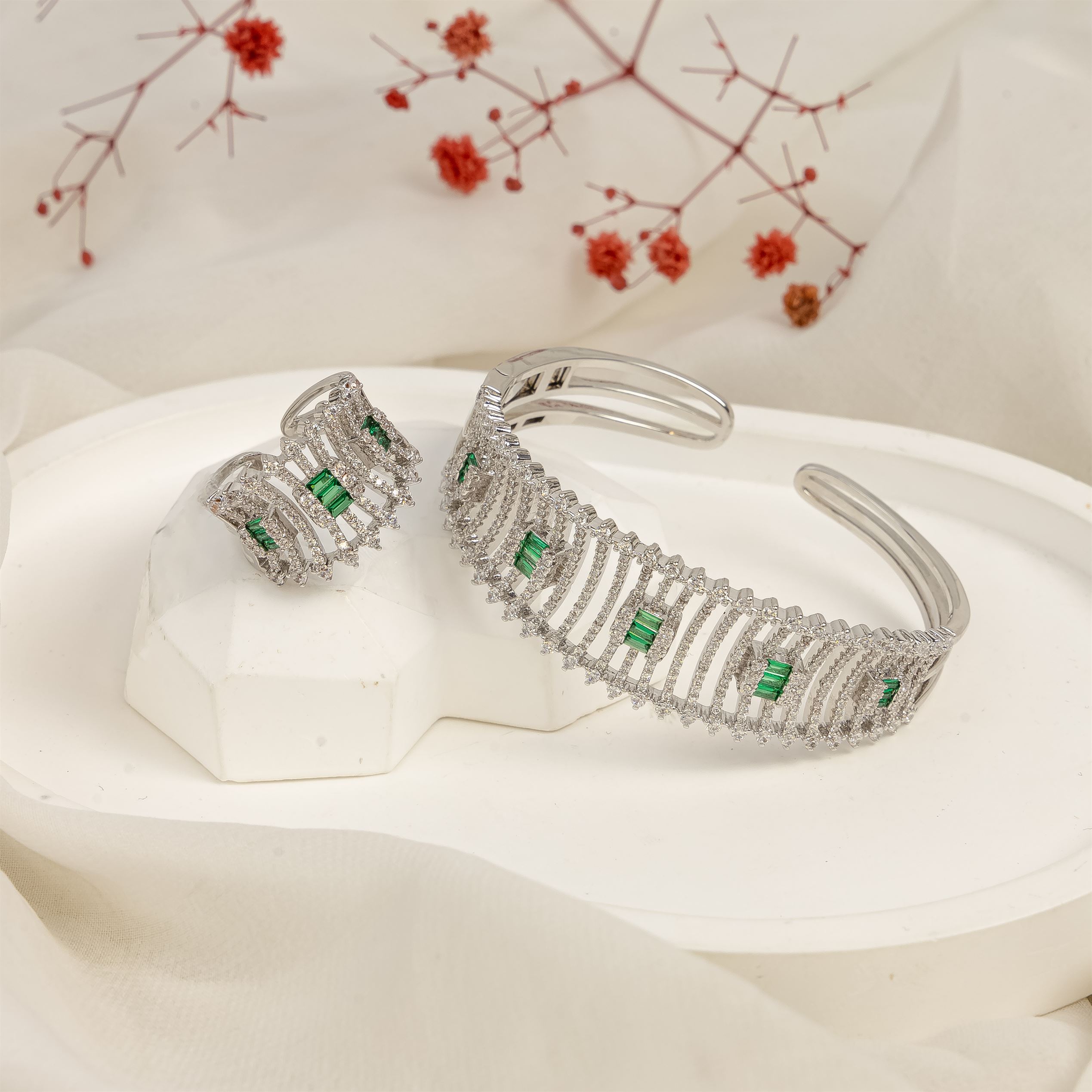 Bangle Set - Colored Gems in Vertical line