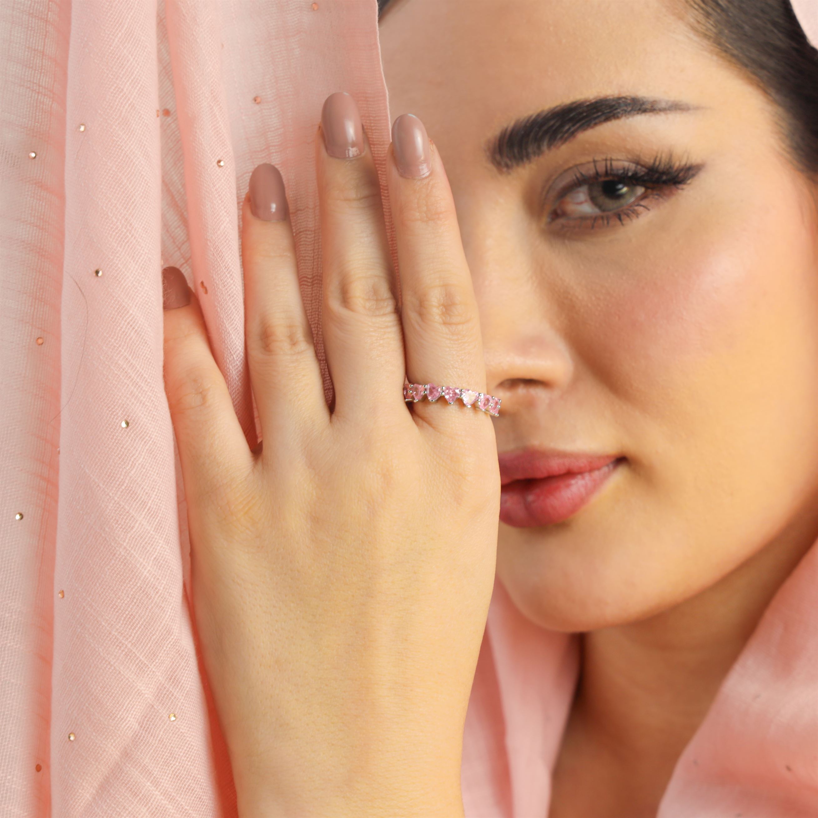 OS - Full Pink Heart Stone Engagement Ring