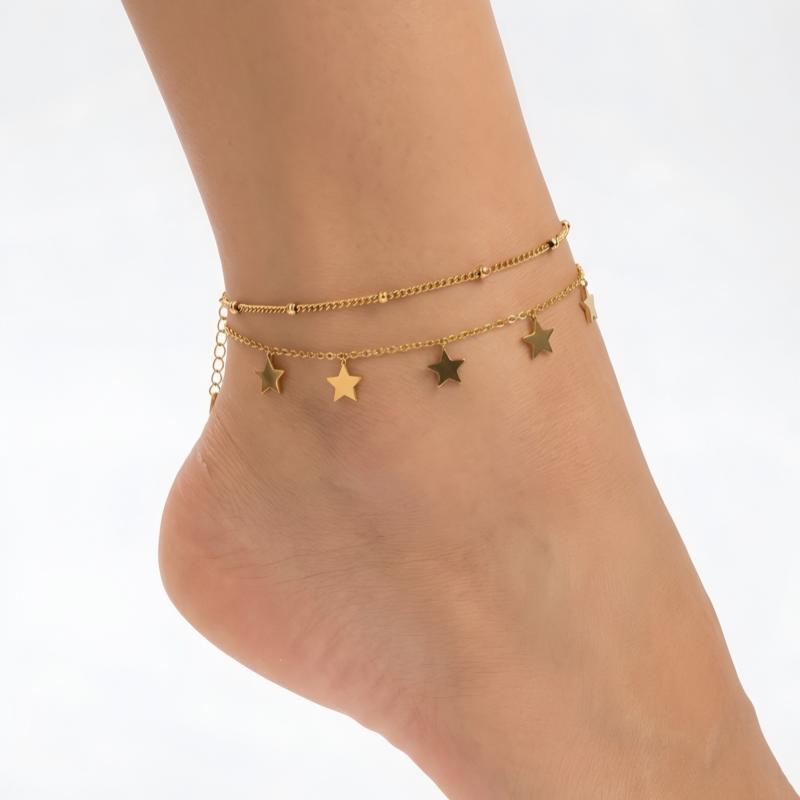 طقم خلخال بنجوم مع سلسلتين مختلفتين