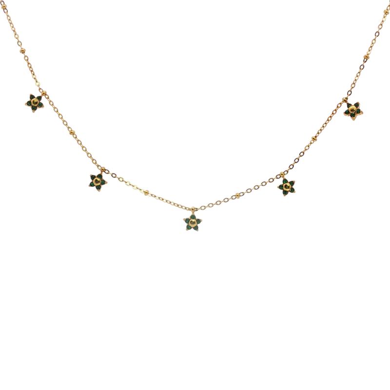 تشوكر زهرة خماسية بتلات بأحجار خضراء صغيرة