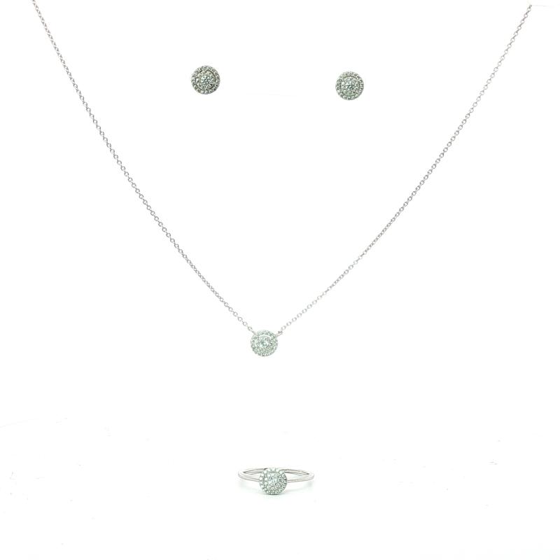 طقم فضة أصلي مرصّع بالكامل بتصميم دائري متعدد الطبقات بقطع يشبه الألماس