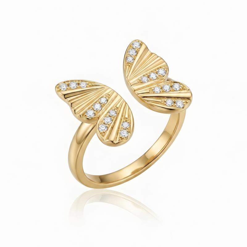 خاتم مفتوح بفراشة مكسورة مرصعة بالأحجار