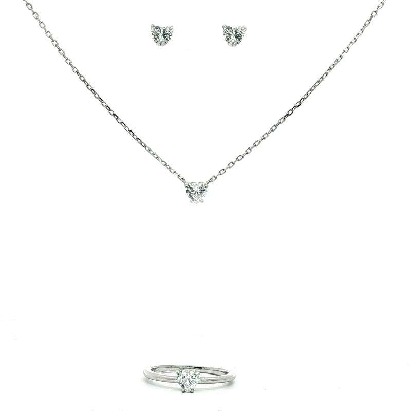 طقم فضة أصلي مع حجر قلب كبير من الكريستال