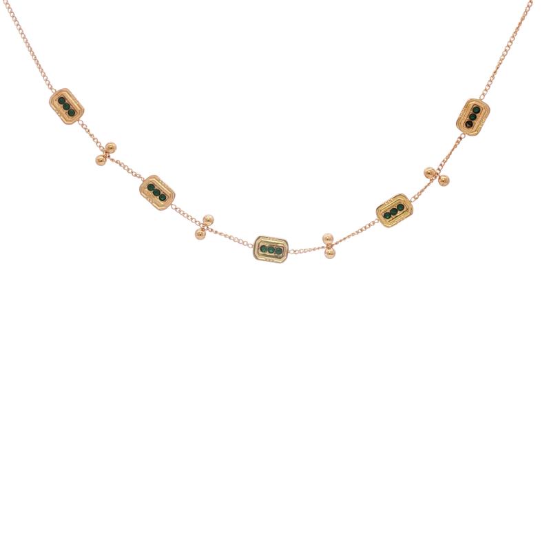 تشوكر مستطيل بالأحجار الزمردية مع خرز ذهبي