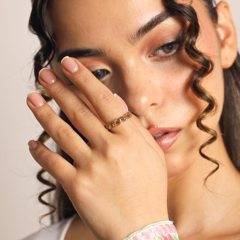 خاتم خطوط ملتوية مختلفة مع حجر الراين (مقاس حر)