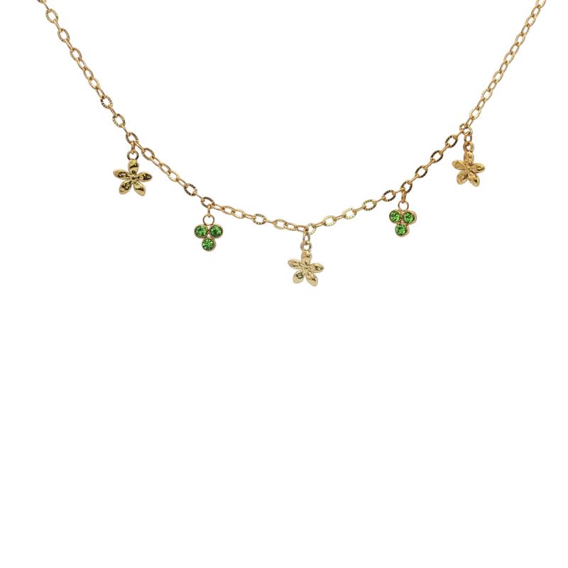 تشوكر ثلاثي الزهور مع أحجار خضراء