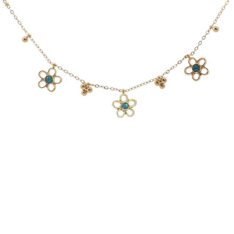 تشوكر زهور بأحجار زرقاء مفتوحة مع خرز ذهبي