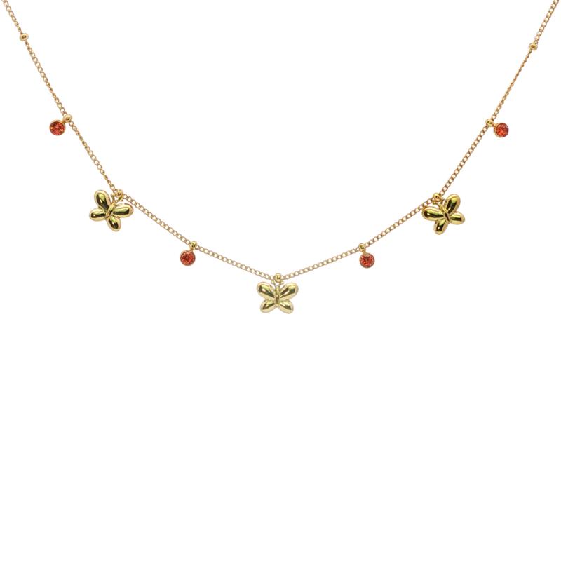 تشوكر ثلاث فراشات مع أحجار برتقالية