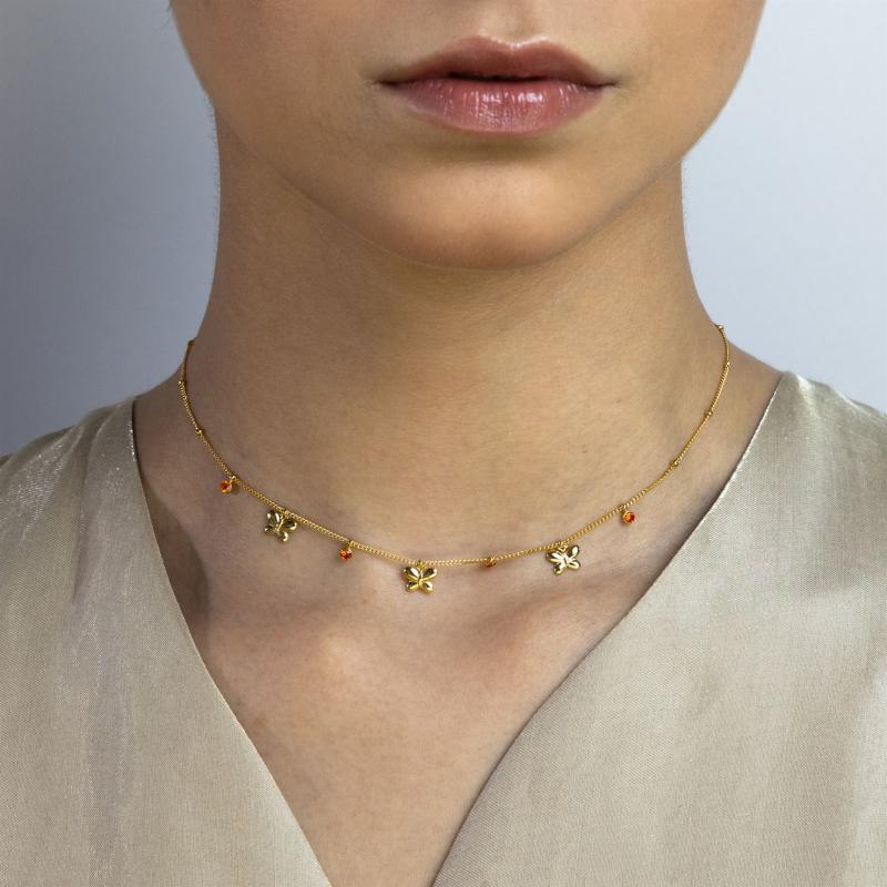 تشوكر ثلاث فراشات مع أحجار برتقالية