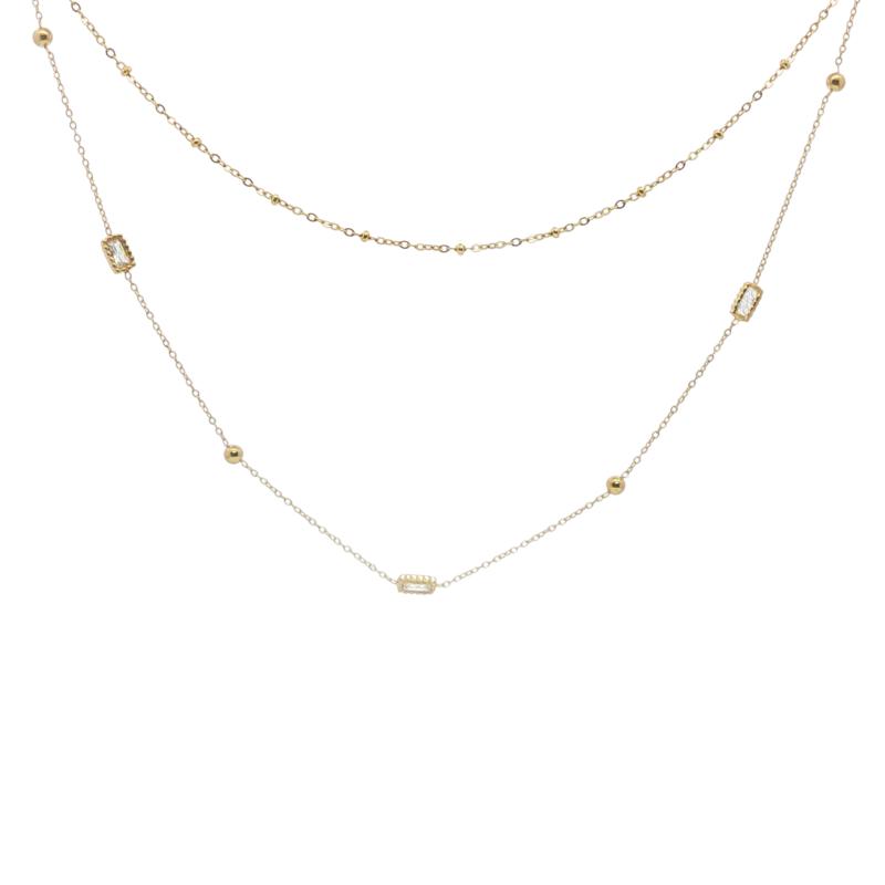 تشوكر بسلسلتين مع خرز وحجر مستطيل