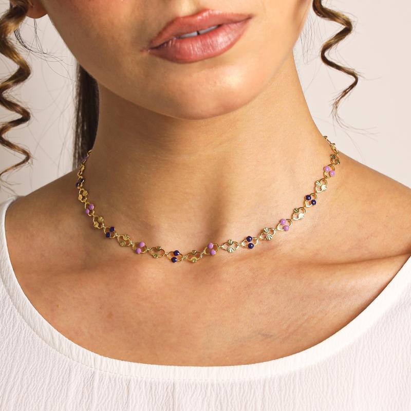 تشوكر بسلسلة وصلات من خرز بنفسجي وأسود
