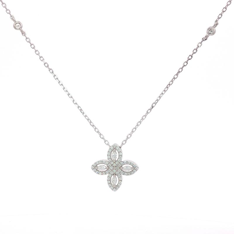 طقم فضة أصلي مع قلادة زهرة مرصّعة بالكامل