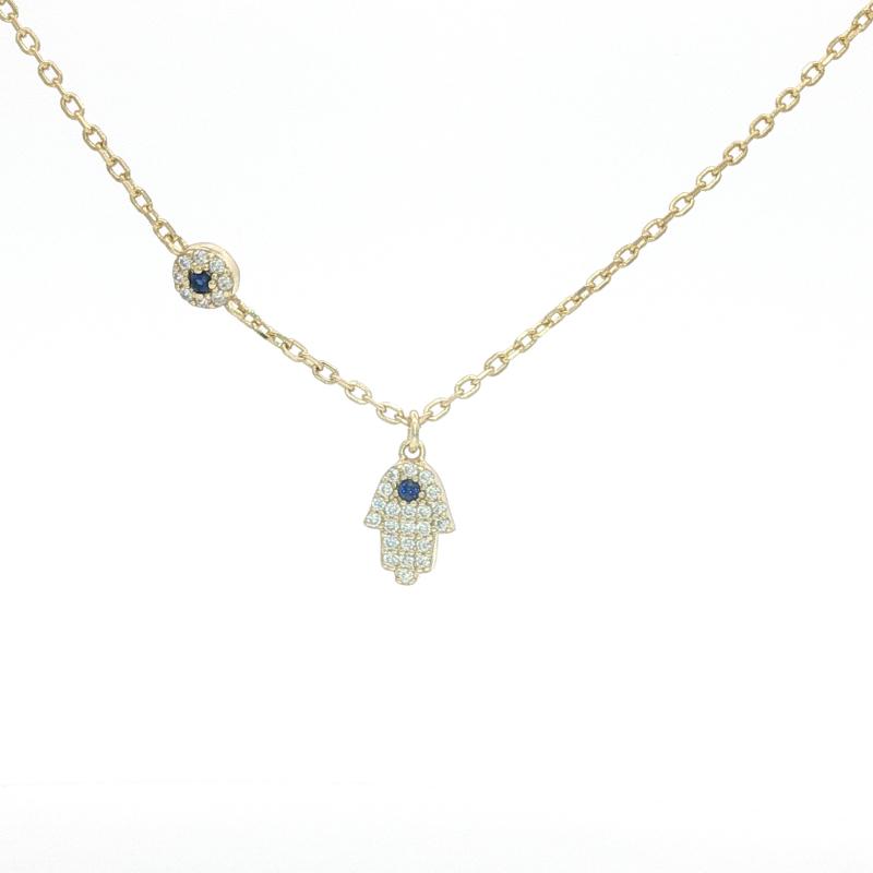 قلادة كف العين مرصعة بالكامل صغيرة (فضة أصلية)