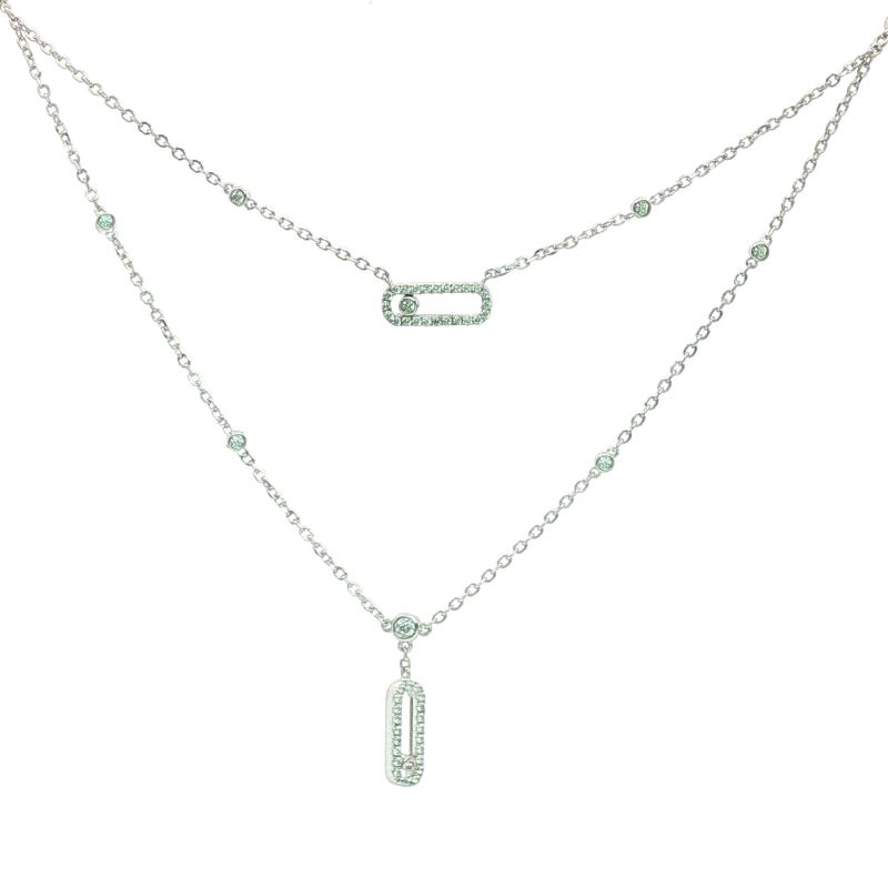 قلادة دبوس MES بخطين مع أحجار (فضة أصلية)