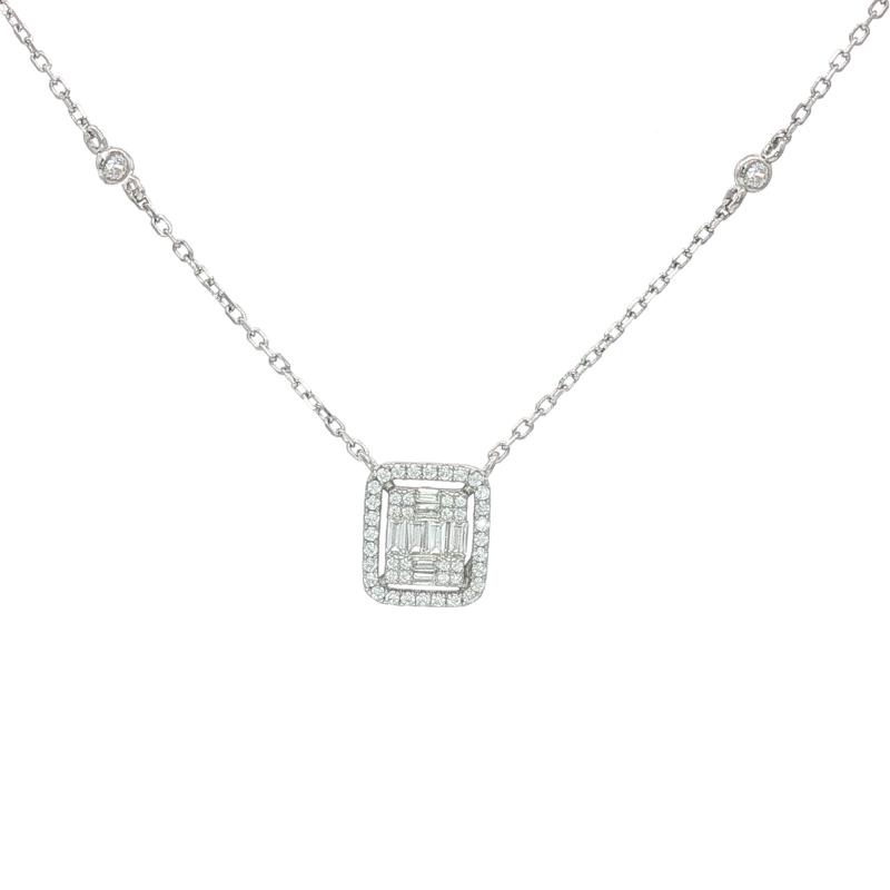 قلادة مستطيلة بتصميم مقطوع مرصعة بالأحجار (فضة أصلية)