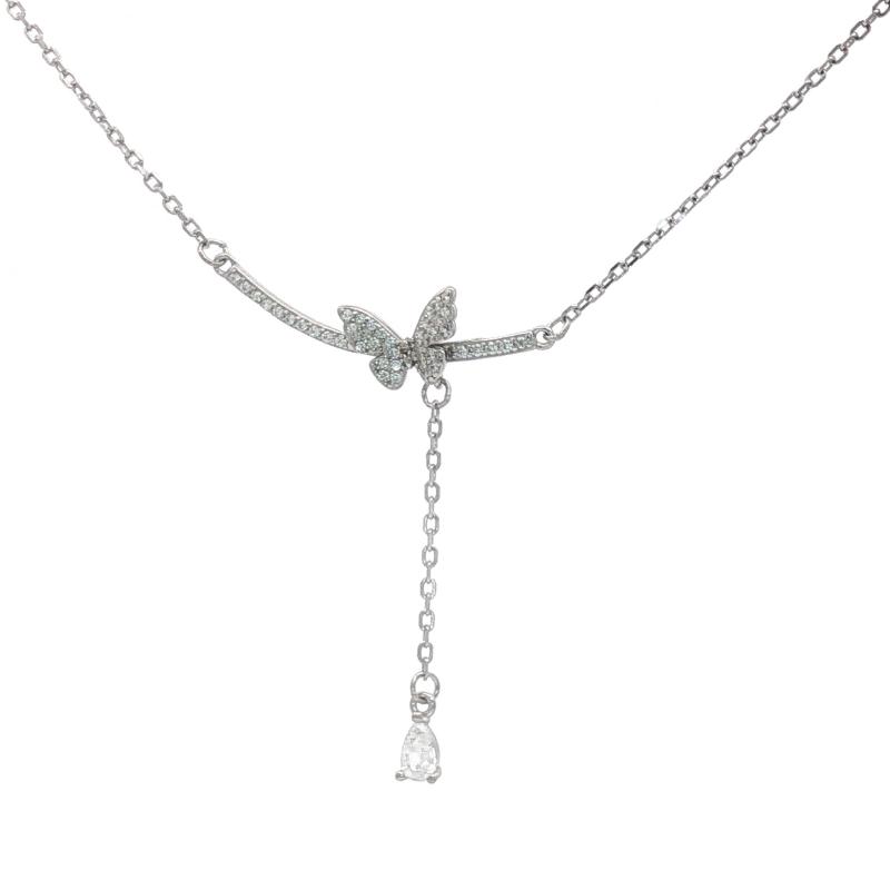 قلادة فراشة بحجر على شكل قطرة (فضة أصلية)