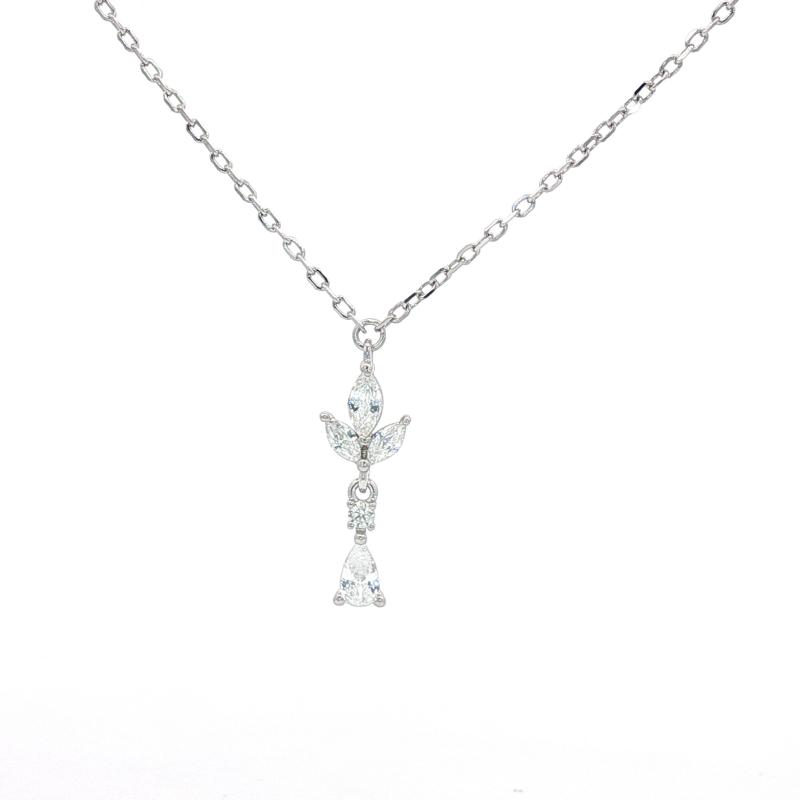 قلادة ورقة مع حجر على شكل قطرة ماء (فضة أصلية)