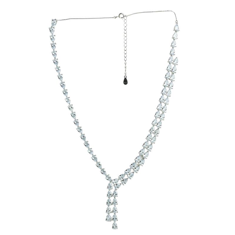 عقد الألماس المتدلي باللؤلؤ – فضة أصلية