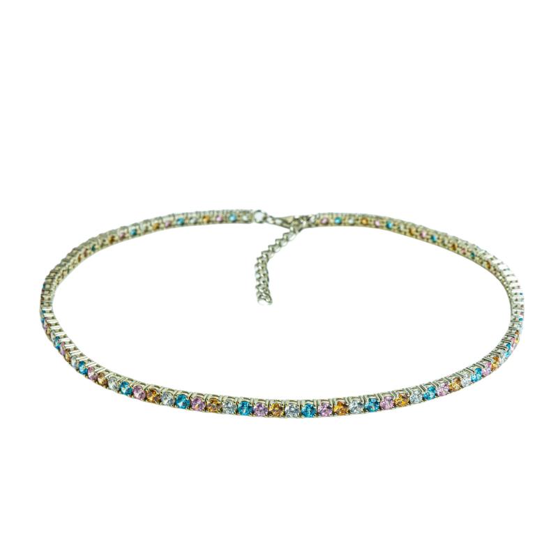 عقد الأحجار الملونة المتوسطة – فضة أصلية