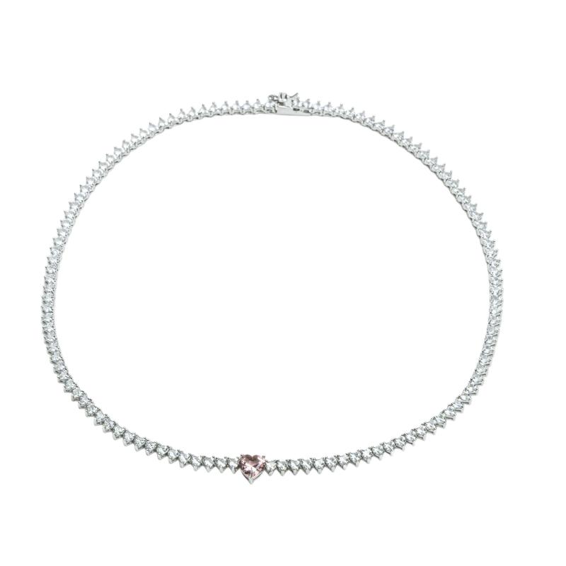 قلادة سلسلة قلب حب ملون (فضة أصلية)