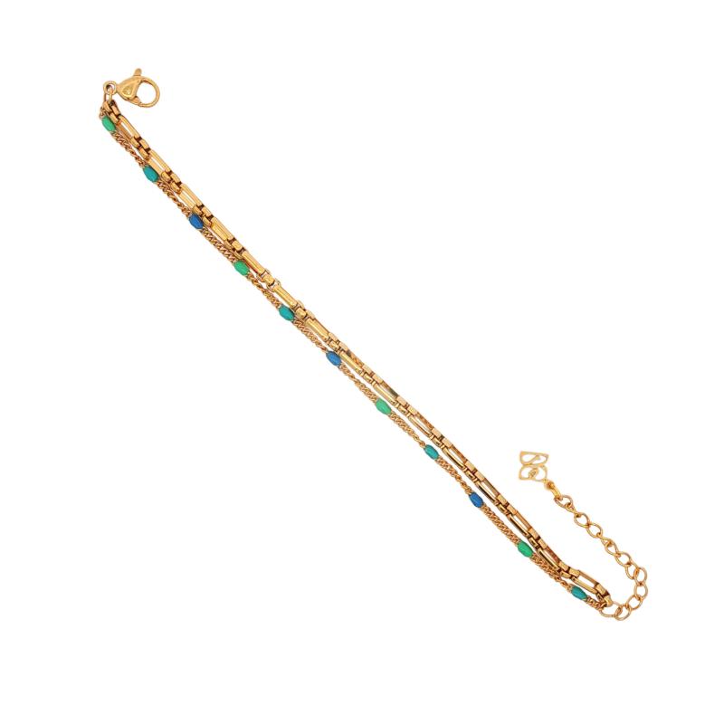 ميني - سلسلة مشبك ورق مزدوجة الطبقات مع 3 خرزات ملونة