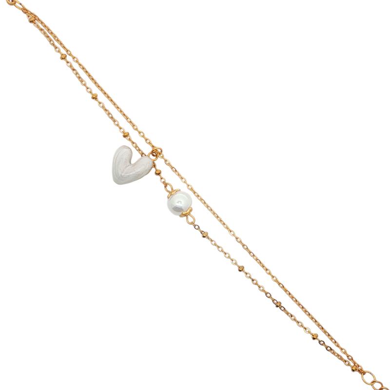 ميني - سلسلة مزدوجة الطبقات مع قلب لؤلؤي ولؤلؤة إضافية