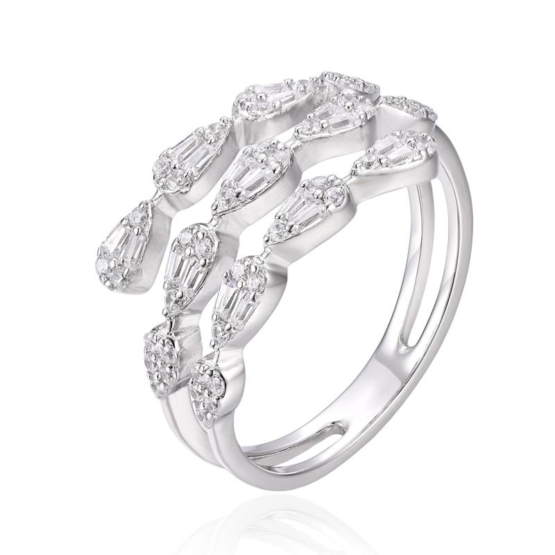 خاتم فضة أصلي بثلاثة صفوف متصلة مع حجر بشكل كمثرى