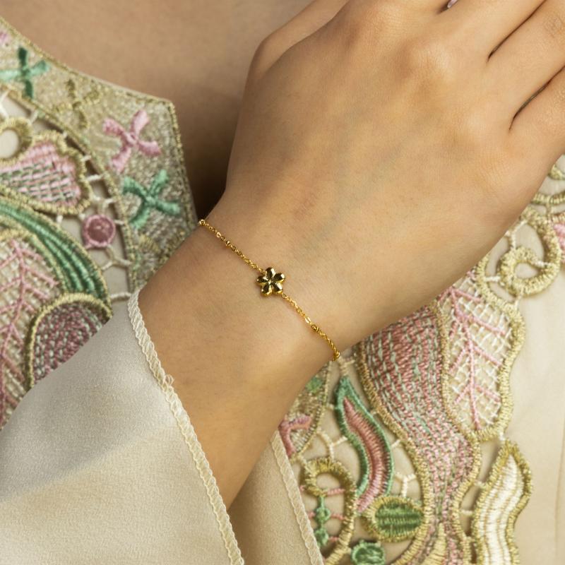 ميني - سلسلة رفيعة مع خرزات صغيرة وزهرة صغيرة عتيقة