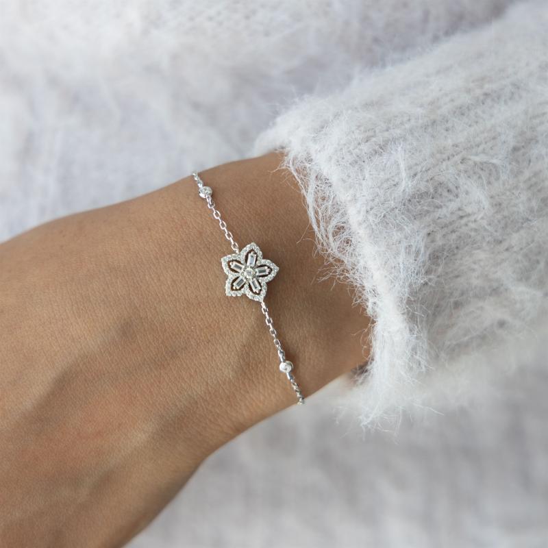 سوار فضة أصلية – تصميم مزدوج مزين بحبيبات