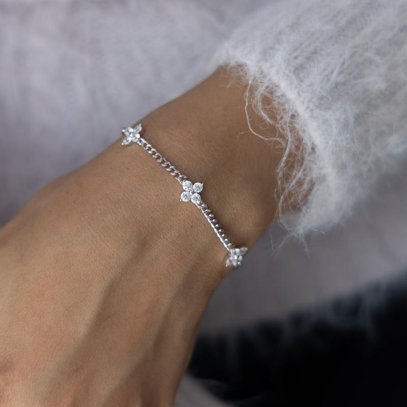 سوار فضة أصلية – خمس ورقات كلوفر متلألئة