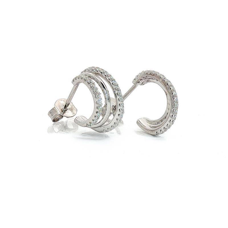 أقراط صغيرة بثلاث طبقات مرصعة بأحجار لامعة (فضة أصلية)