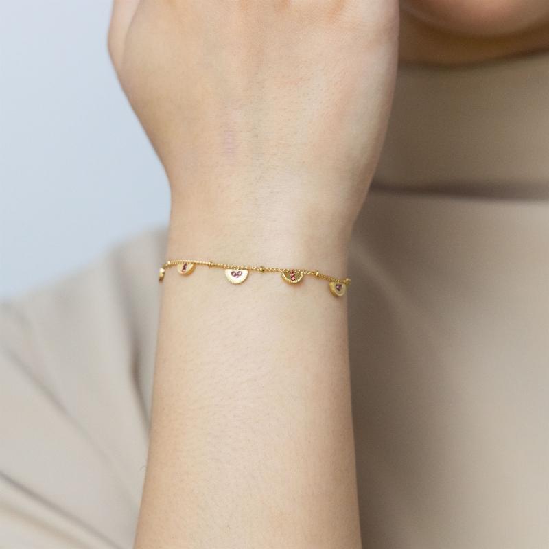 ميني - سوار أنصاف دوائر مع أحجار ملونة متبادلة