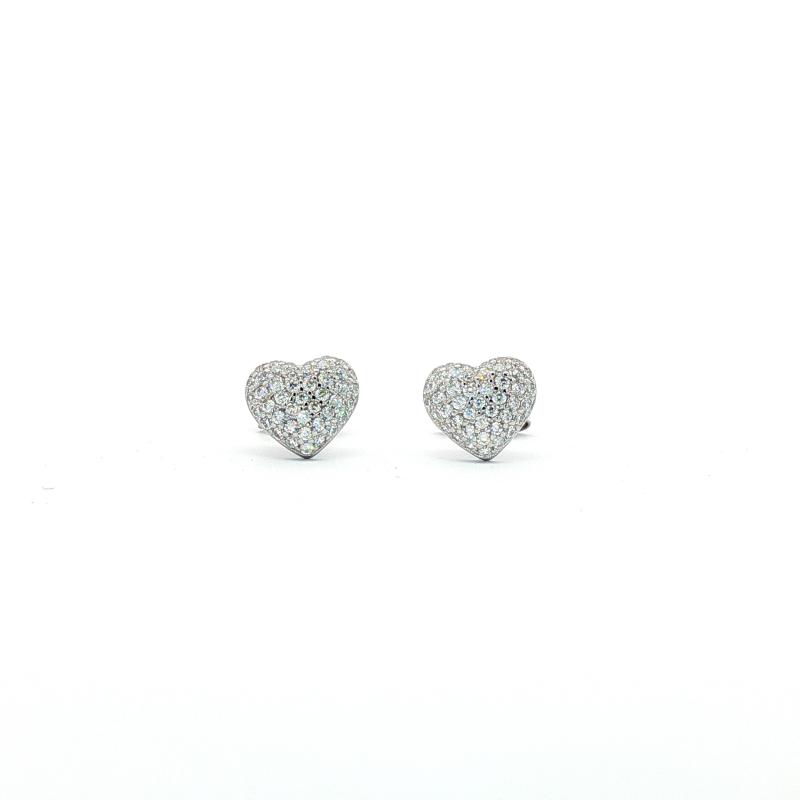 أقراط قلب صغير مرصعة بالكريستال (فضة أصلية)