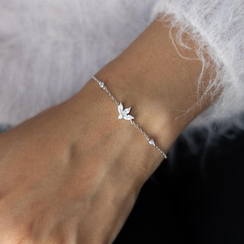 سوار فضة أصلية – مزخرف بالكريستال وحبيبات