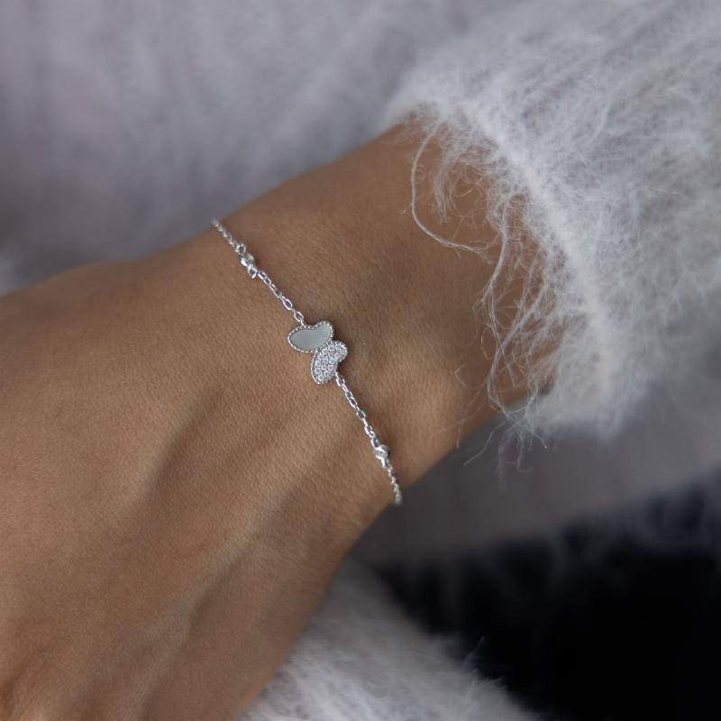 سوار فضة أصلية – فراشة بتصميم مزدوج النسيج