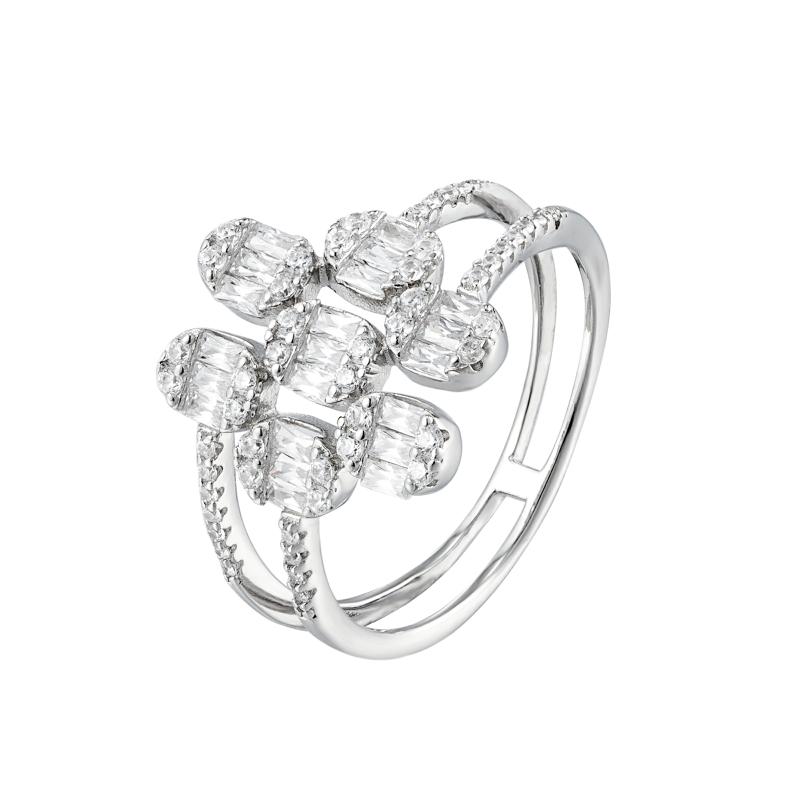 خاتم فضة أصلي بحجر سداسي بتصميم زهرة البتلات