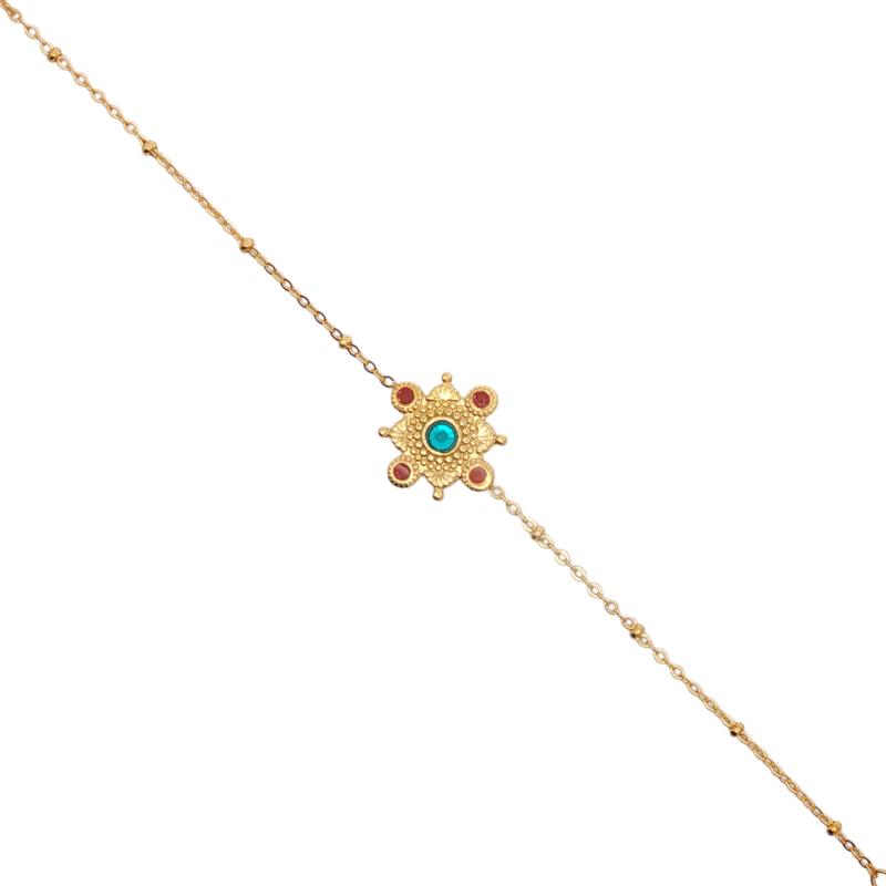 ميني - تصميم زهري مع عقيق أحمر وفيروز أزرق