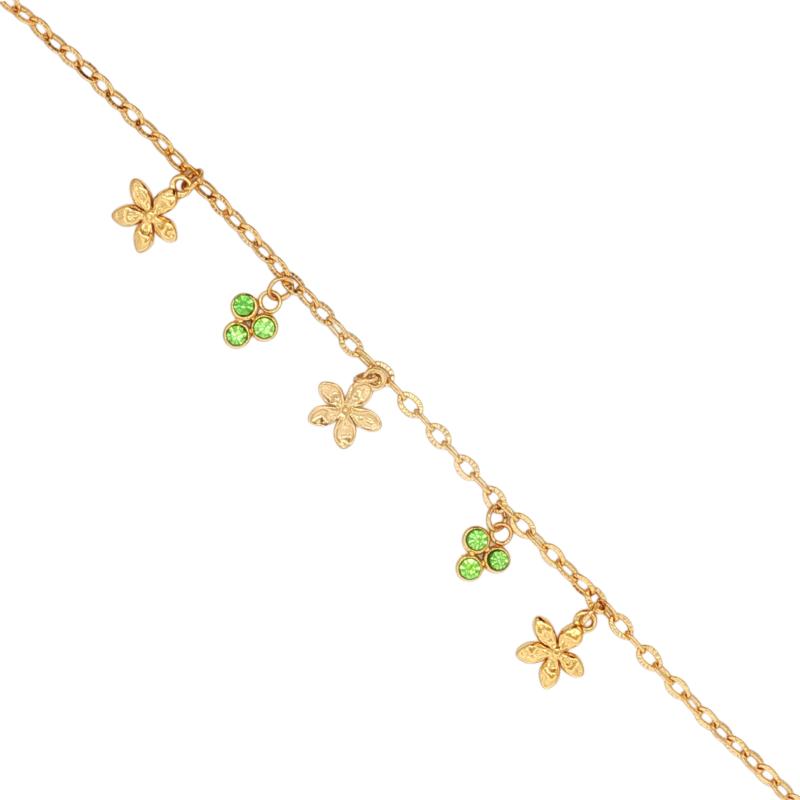 ميني - تعليقة زهرة ذهبية مع كريستالات خضراء