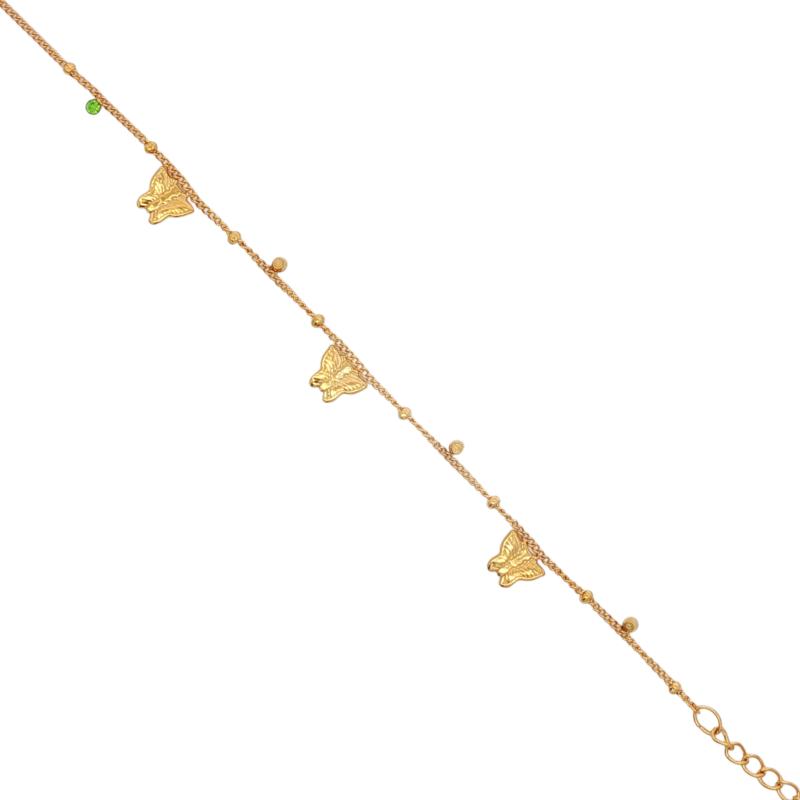 ميني - ثلاث فراشات صغيرة مع خرزات صغيرة وكريستالات خضراء