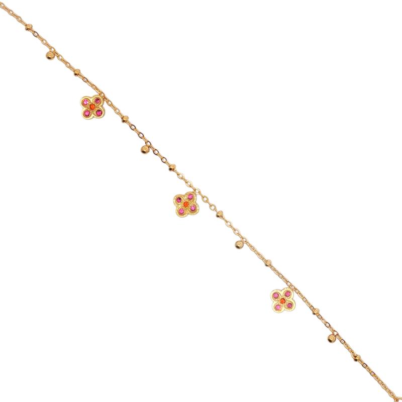 ميني - زهرة صغيرة بشكل بستوني مع أحجار حمراء صغيرة وخرزات