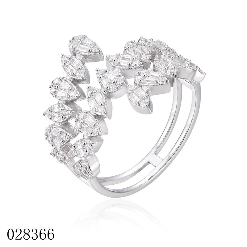 خاتم فضة أصلي بثلاثة صفوف مع أحجار ماركيز وكمثرى