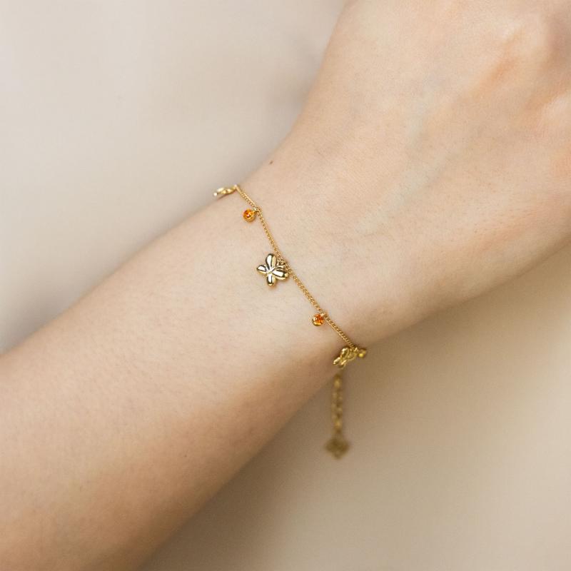 ميني - سوار ثلاث فراشات مع أحجار برتقالية