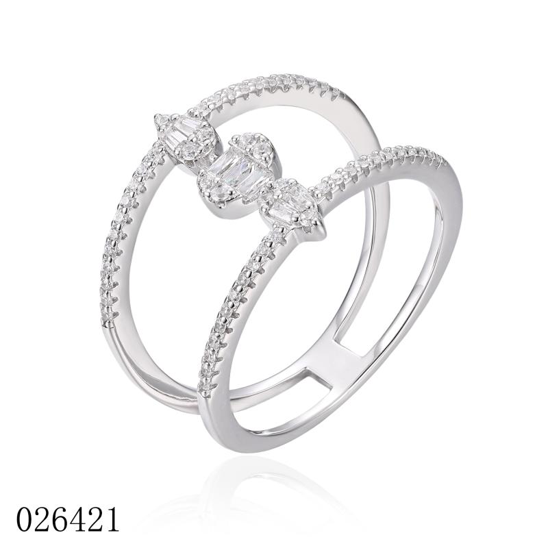 خاتم فضة أصلي بصفين مع حجر كمثرى متدلي