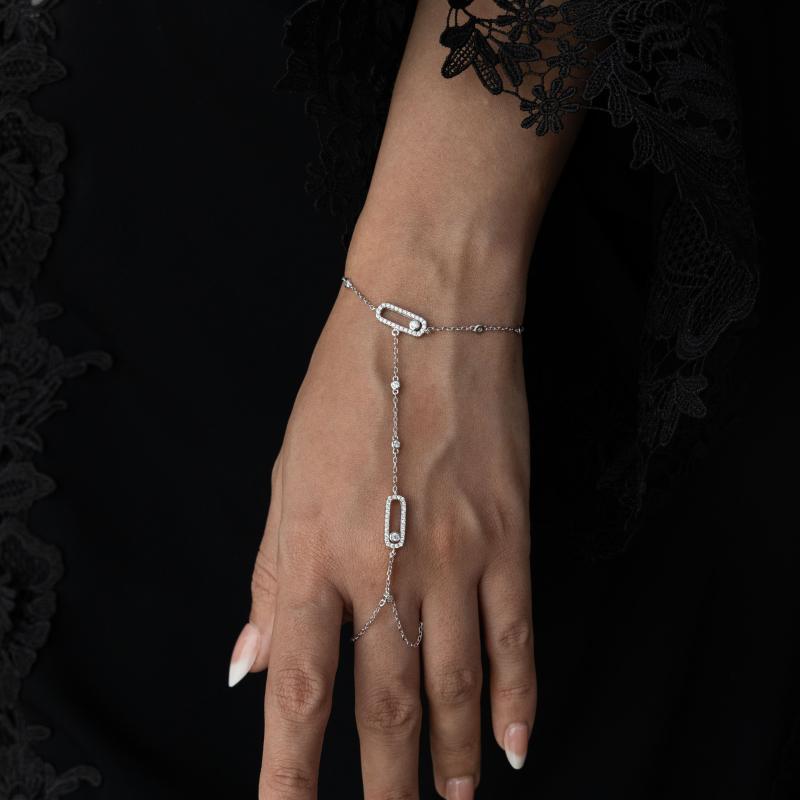 أسوارة كف فضة أصلي بتصميم دبوس وسلسلة مرصّعة