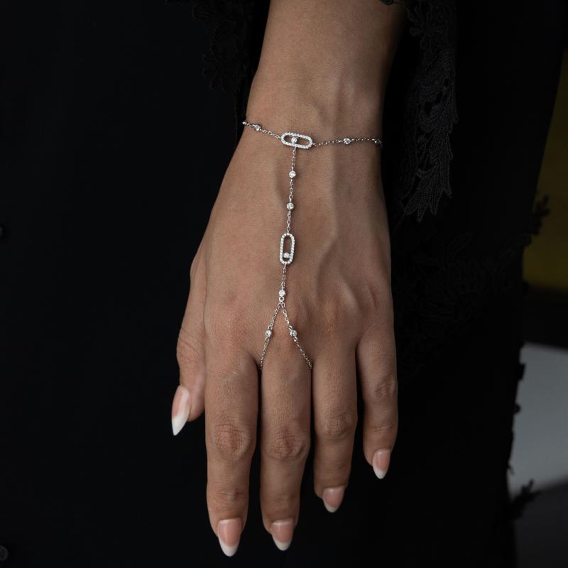 أسوارة كف فضة أصلي بدبوس أنيق مع سلسلة مرصّعة