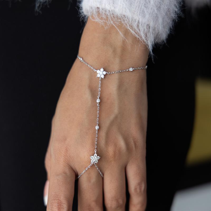 أسوارة كف فضة أصلي بزهرتين أنيقتين