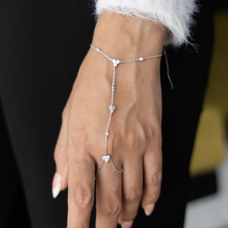 أسوارة كف فضة أصلي بعدة أحجار ثلاثية