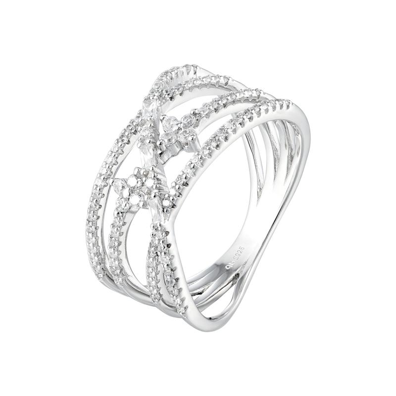 خاتم فضة أصلي متعدد الصفوف بتقاطع مع زهرة صغيرة