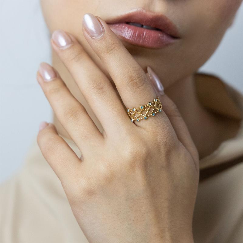 خاتم خطين متقاطعين مع حجر أزرق (مقاس حر)